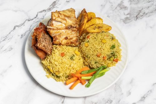 Jollof life Fried Rice, Croaker fish and Plantain